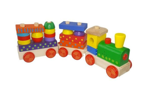 Houten Blokken Trein Met Geluid En Kleurige Wagen Extra by Gerardo's Toys