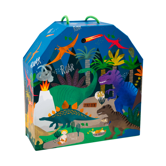 Houten Speelbox Dinosaurus Dubbelzijdige Stukken Draagbaar by Floss & Rock