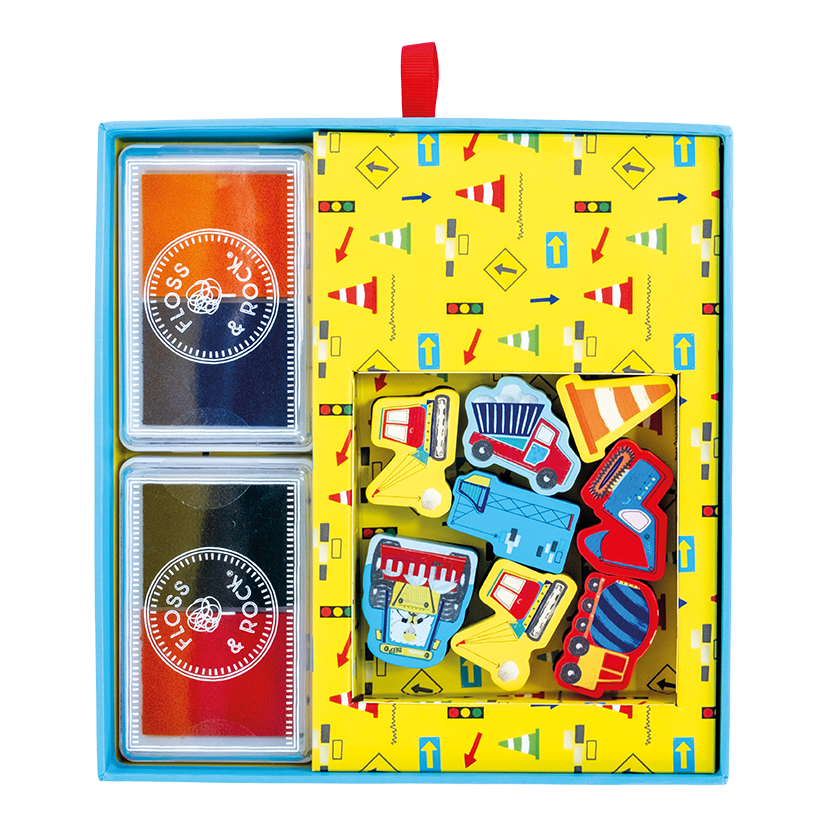 Stempelset Constructie Inclusief Kleurboek En Inktpads by Floss & Rock