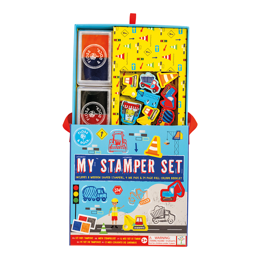 Stempelset Constructie Inclusief Kleurboek En Inktpads by Floss & Rock