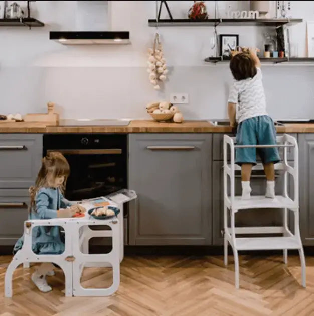 Houten Hulptoren Tafel 2In1 Kindvriendelijk Grijskleurig by Ette Tete