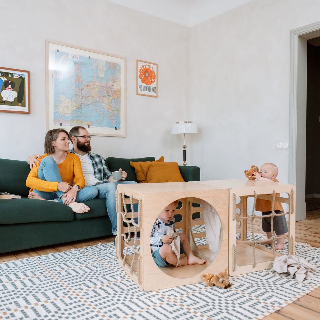 Houten Klimkubus Met Touwvenster Voor Kleuterplezier by Ette Tete