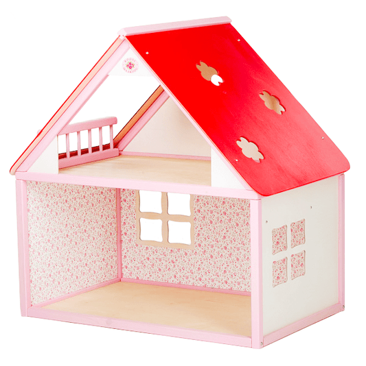 Houten Poppenhuis Roze Kunstzinnig Ambachtelijk Sierlijk by ROOSI Traditional Toys