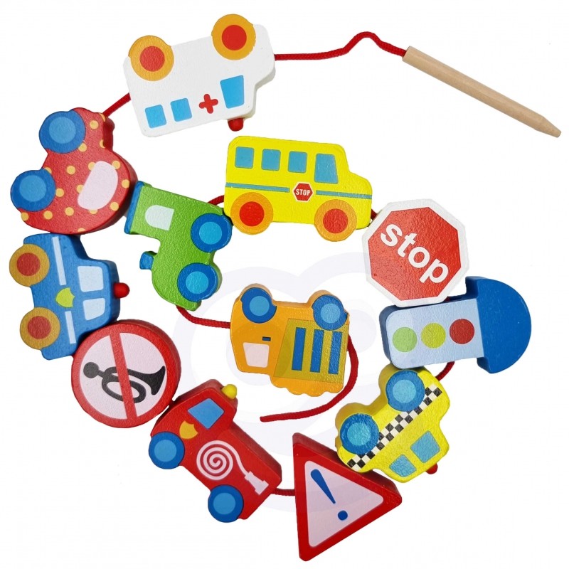 Houten Rijgblokken Auto Thema Ontwikkelend Speelgoed by Woopie Let's Go Green