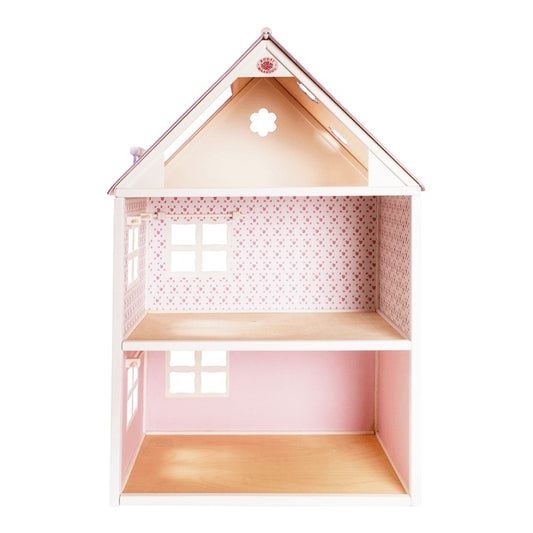 Houten Poppenhuis Twee Verdiepingen Inrichting Witkleurig by ROOSI Traditional Toys
