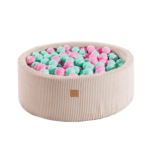 Ballenbak Ronde Met Roze Mint Ballen 90x30cm Fluwelen Ecru by MeowBaby