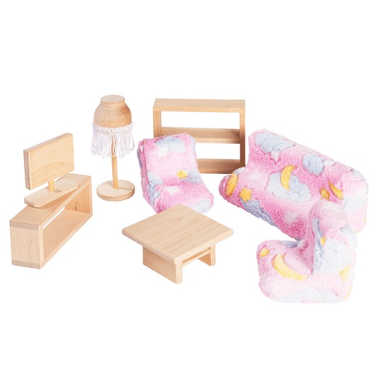 Roosi Poppenhuis Woonkamermeubels Natuurlijk Hout Set by ROOSI Traditional Toys