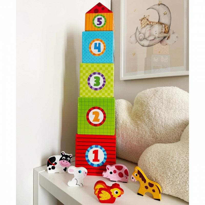 Houten Kubuspuzzel Dierenboerderij Educatieve Speelplezier by Woopie Let's Go Green