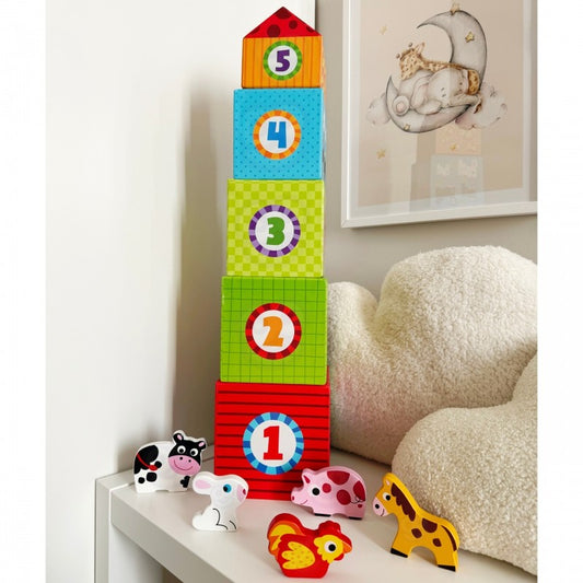 Houten Kubuspuzzel Dierenboerderij Educatieve Speelplezier by Woopie Let's Go Green