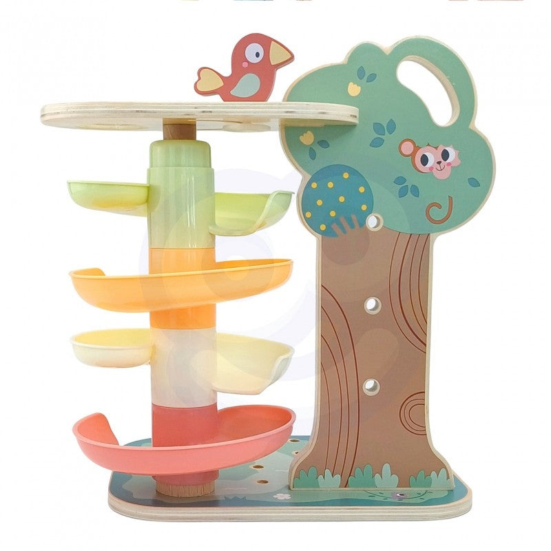 Houten Montessori Activiteitenboom Vier-in-een Knikkerbaan by Woopie Let's Go Green