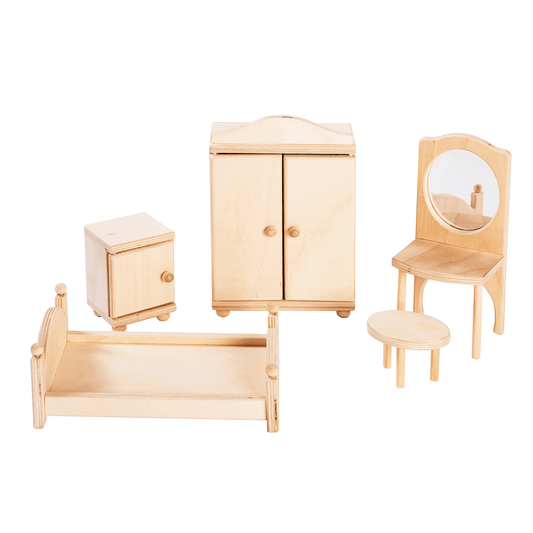 Poppenhuis Slaapkamermeubilair Natuurlijk Hout Stevig by ROOSI Traditional Toys