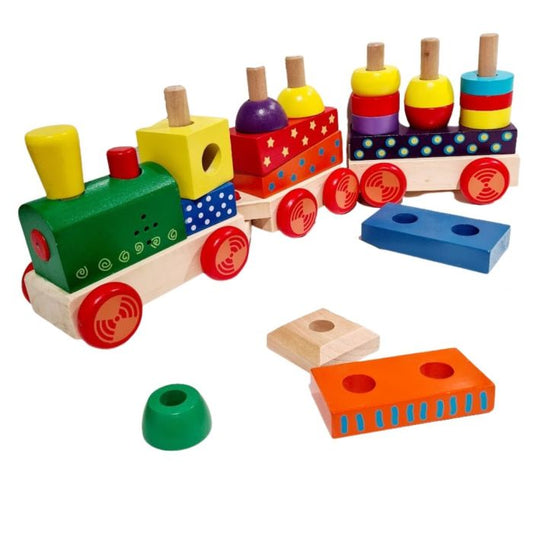 Houten Blokken Trein Met Geluid En Kleurige Wagen Extra by Gerardo's Toys