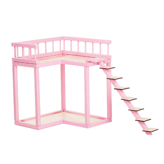 Houten Balkon Roze Poppenhuisdecoratie Uitbreiding Pakket by ROOSI Traditional Toys