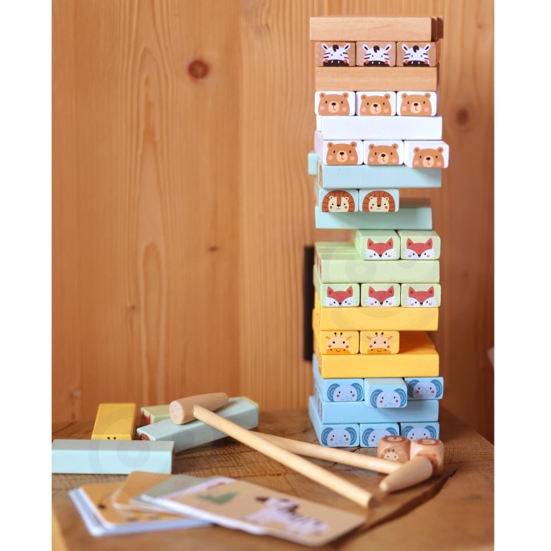 Houten Wiebeltoren Vaardigheidsspel Dieren Pastelkleuren by Woopie Let's Go Green