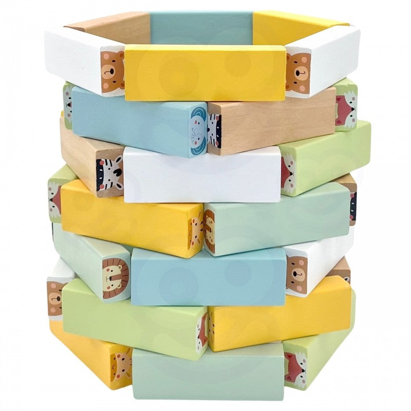 Houten Wiebeltoren Vaardigheidsspel Dieren Pastelkleuren by Woopie Let's Go Green