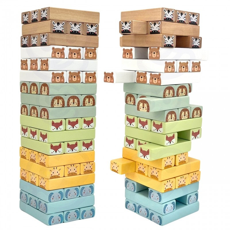 Houten Wiebeltoren Vaardigheidsspel Dieren Pastelkleuren by Woopie Let's Go Green