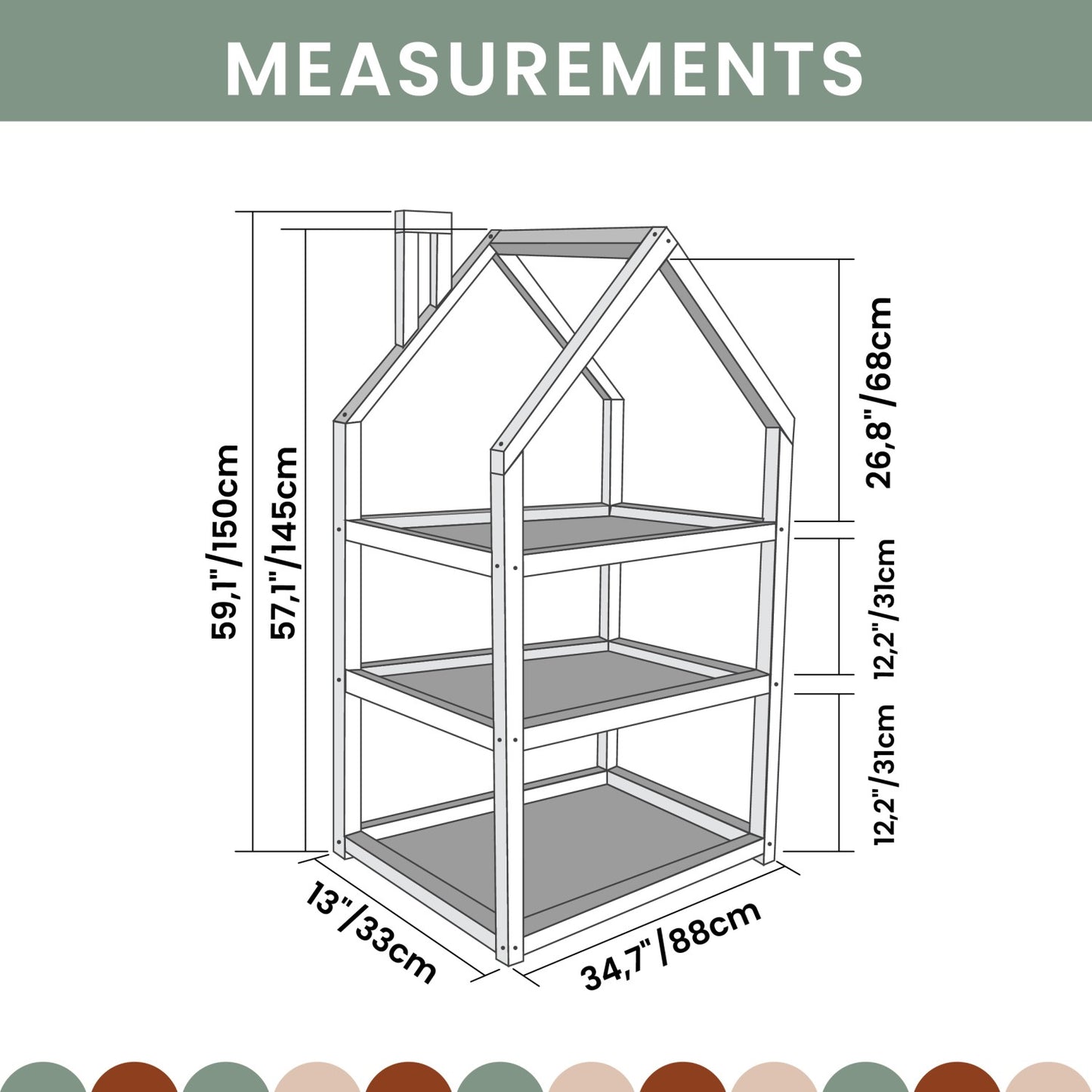 Huisvormige Boekenkast Montessori Kinderkamer Vrijstaand by Montessori House Bed