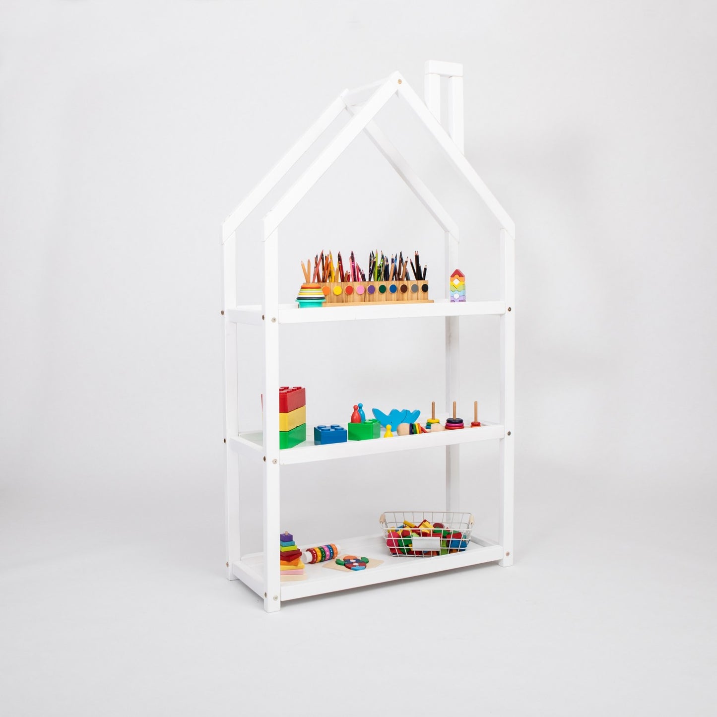 Huisvormige Boekenkast Montessori Kinderkamer Vrijstaand by Montessori House Bed