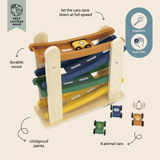 Houten Racebaan Met Dierenvriendjes En Speelautos Kinderen by Trixie Baby