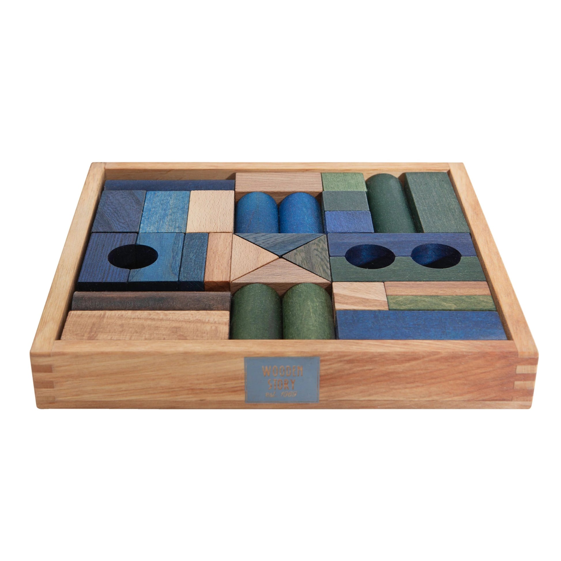 Houten Blokkenset | Koude Kleuren (30-delig) by Wooden Story