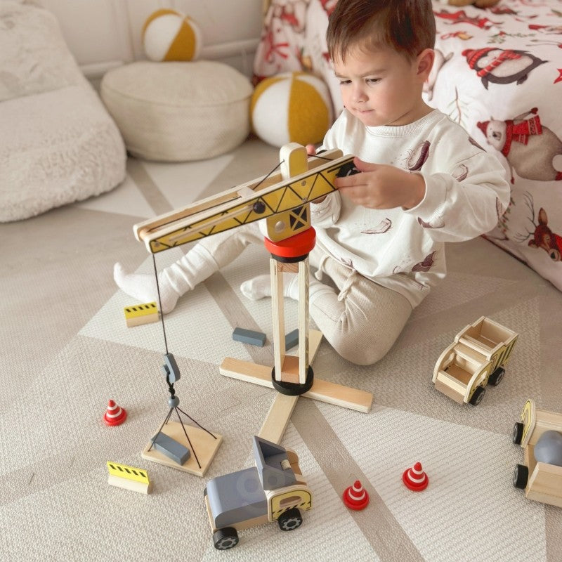 HoutenBouwSetMetDraaikraanEnVoertuigenVoorSpeelcreativiteit by Woopie Let's Go Green