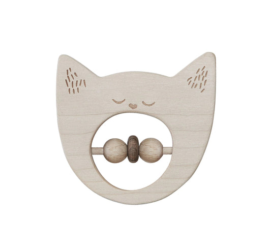 Houten Kat Rammelaar Bijtring Kindvriendelijk Ergonomisch by Wooden Story