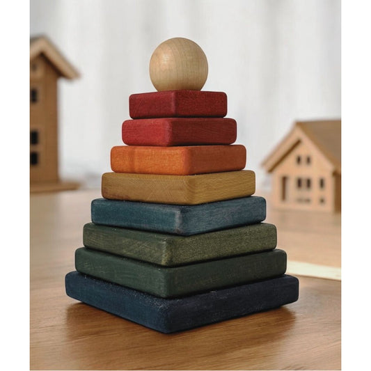Houten Vierkante Piramide Kleurrijke Blokken Speelgoed by Wooden Story