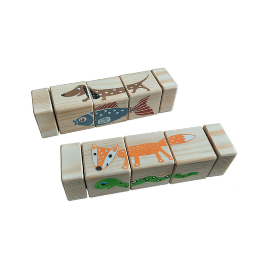 Houten Draaiende Blokken Dieren Educatief Speelgoed by ROOSI Traditional Toys