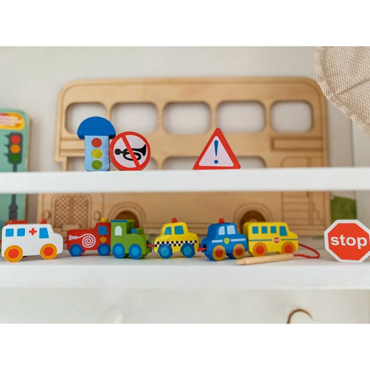 Houten Rijgblokken Auto Thema Ontwikkelend Speelgoed by Woopie Let's Go Green