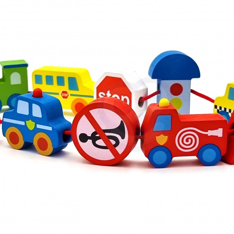Houten Rijgblokken Auto Thema Ontwikkelend Speelgoed by Woopie Let's Go Green