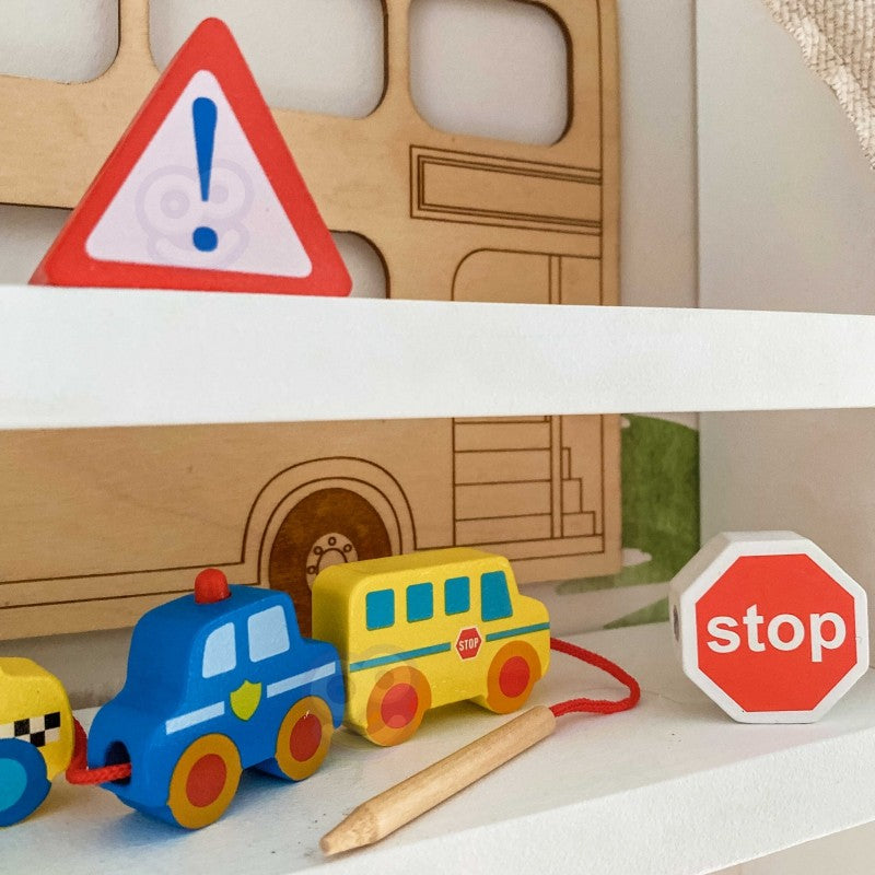 Houten Rijgblokken Auto Thema Ontwikkelend Speelgoed by Woopie Let's Go Green