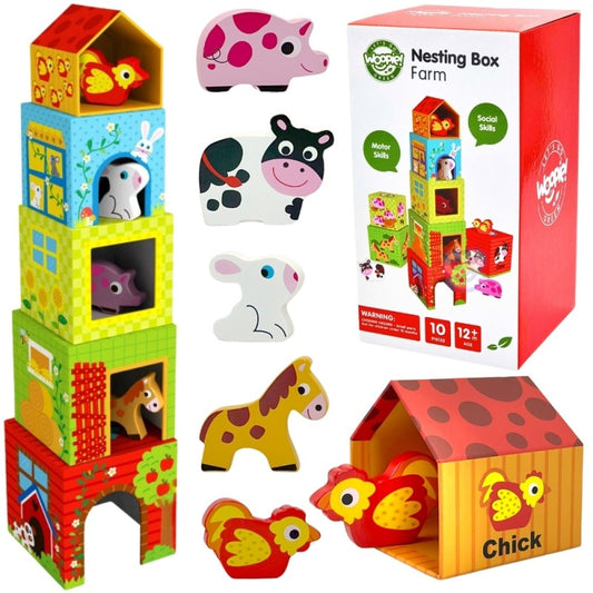 Houten Kubuspuzzel Dierenboerderij Educatieve Speelplezier by Woopie Let's Go Green