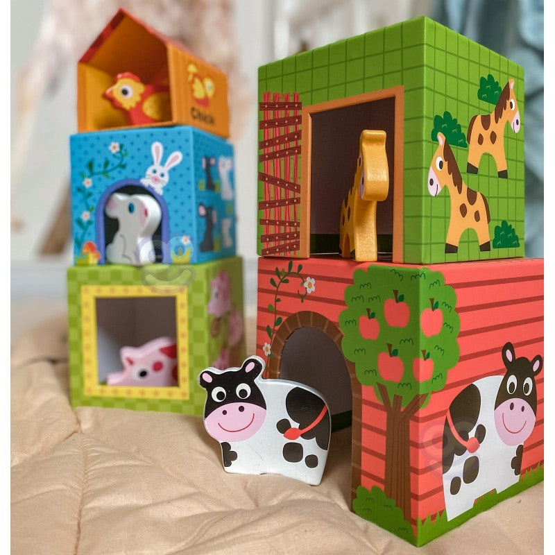 Houten Kubuspuzzel Dierenboerderij Educatieve Speelplezier by Woopie Let's Go Green