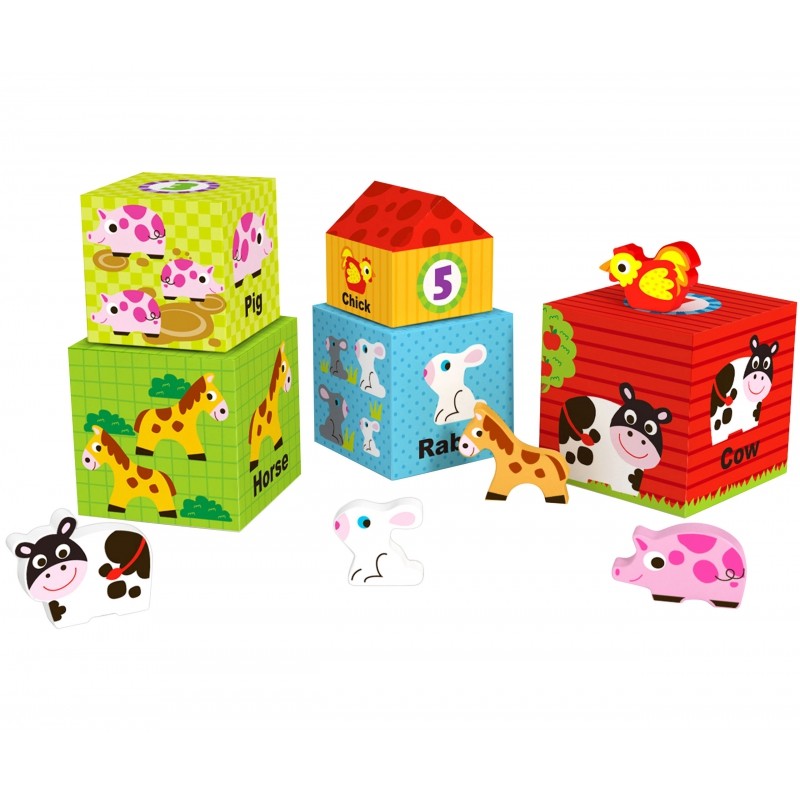 Houten Kubuspuzzel Dierenboerderij Educatieve Speelplezier by Woopie Let's Go Green