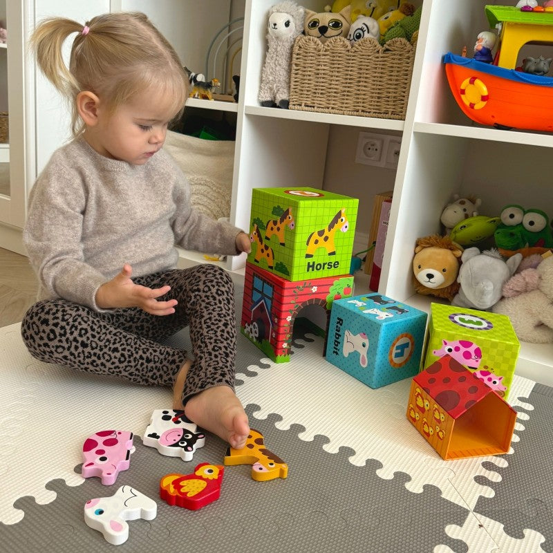 Houten Kubuspuzzel Dierenboerderij Educatieve Speelplezier by Woopie Let's Go Green