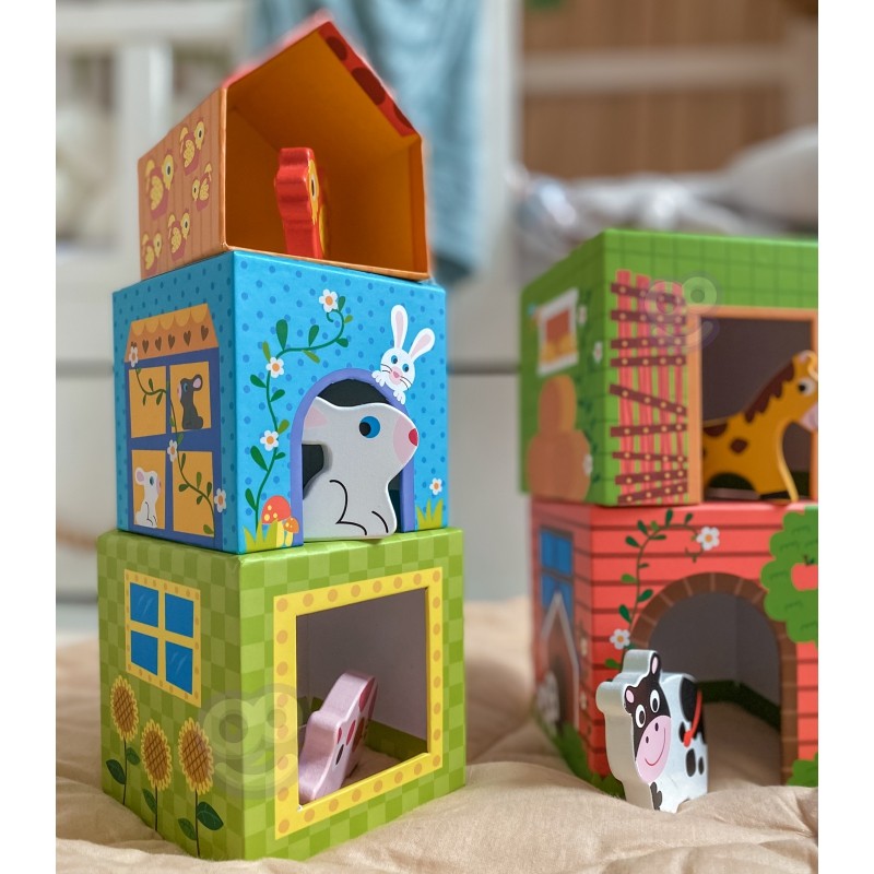 Houten Kubuspuzzel Dierenboerderij Educatieve Speelplezier by Woopie Let's Go Green