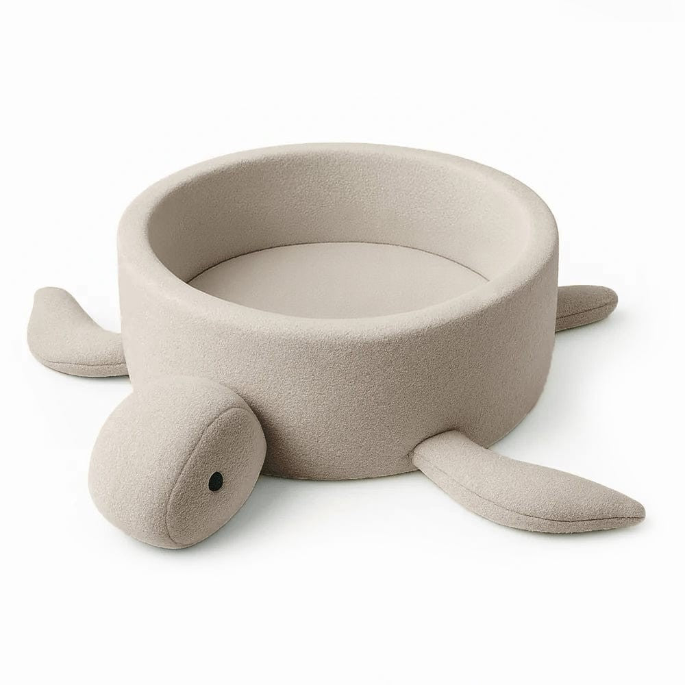 Foam Baby Ball Pit Without Balls - Turtle Oat Biscuit Beige Boucle