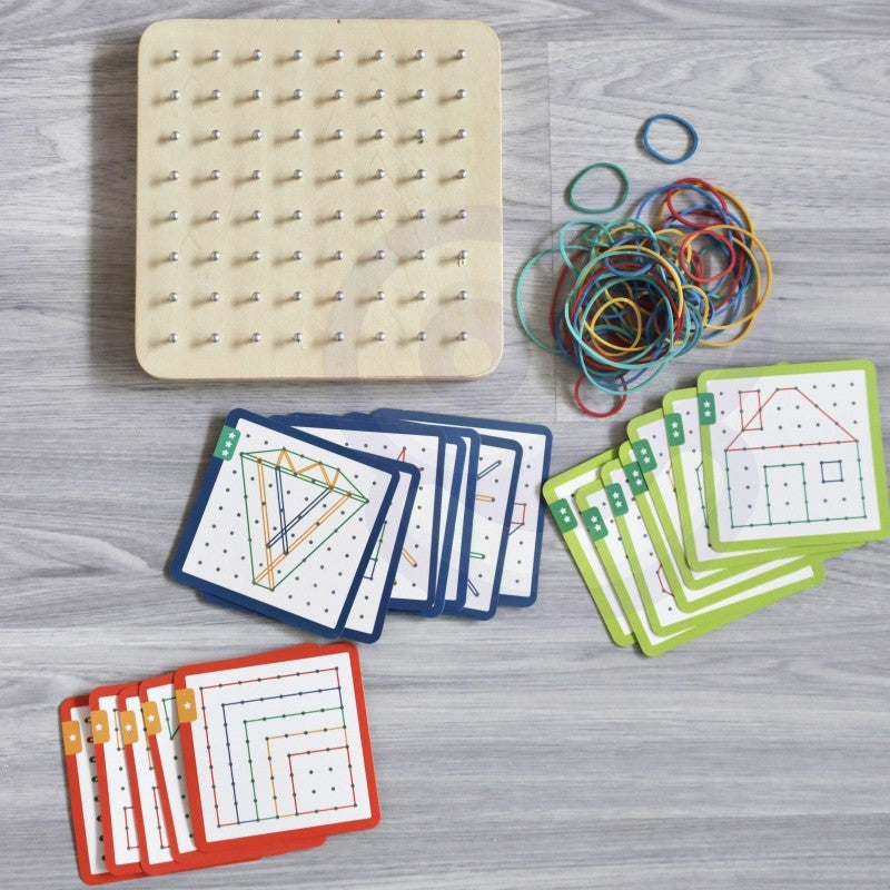 Houten Geoplan Puzzel Met Elastiek Patronen Kleurrijk by Woopie Let's Go Green