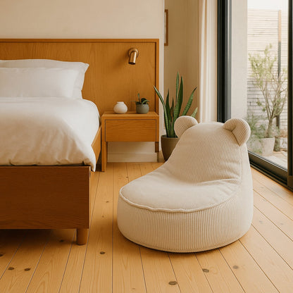 Slimcord Fluweelzacht Poef Sako Beige Kinderruimtekwaliteit by MeowBaby