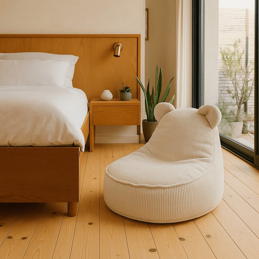 Slimcord Fluweelzacht Poef Sako Beige Kinderruimtekwaliteit by MeowBaby