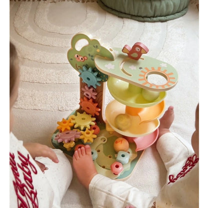 Houten Montessori Activiteitenboom Vier-in-een Knikkerbaan by Woopie Let's Go Green