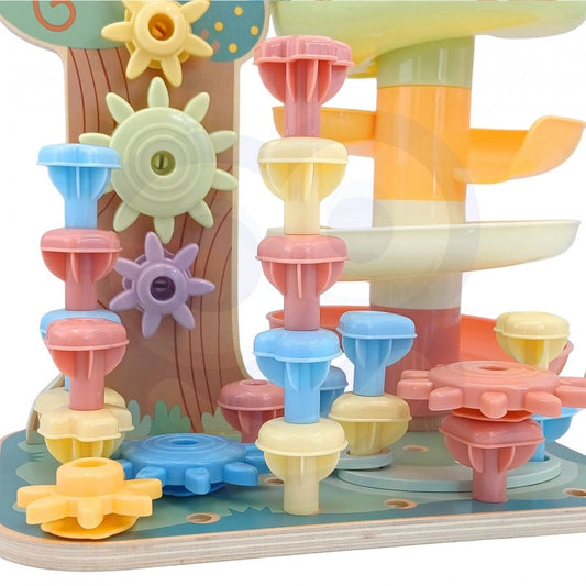 Houten Montessori Activiteitenboom Vier-in-een Knikkerbaan by Woopie Let's Go Green