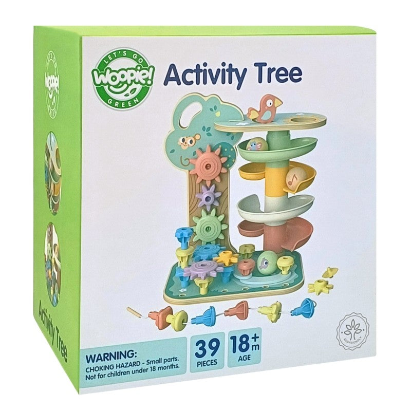 Houten Montessori Activiteitenboom Vier-in-een Knikkerbaan by Woopie Let's Go Green