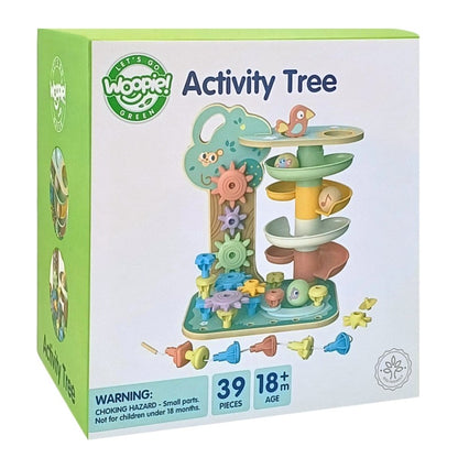 Houten Montessori Activiteitenboom Vier-in-een Knikkerbaan by Woopie Let's Go Green
