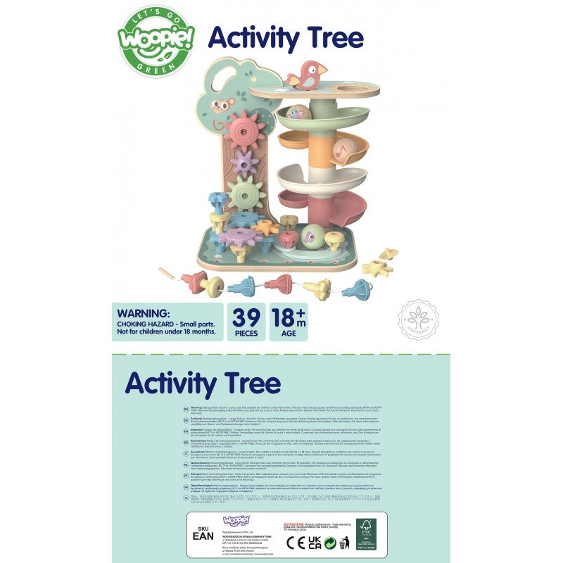 Houten Montessori Activiteitenboom Vier-in-een Knikkerbaan by Woopie Let's Go Green