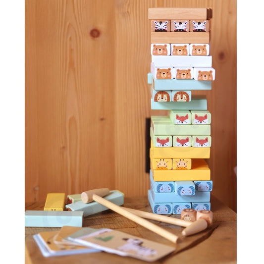 Houten Wiebeltoren Vaardigheidsspel Dieren Pastelkleuren by Woopie Let's Go Green