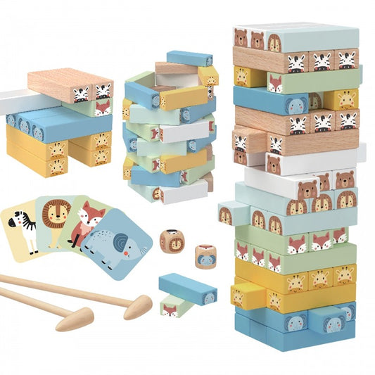 Houten Wiebeltoren Vaardigheidsspel Dieren Pastelkleuren by Woopie Let's Go Green