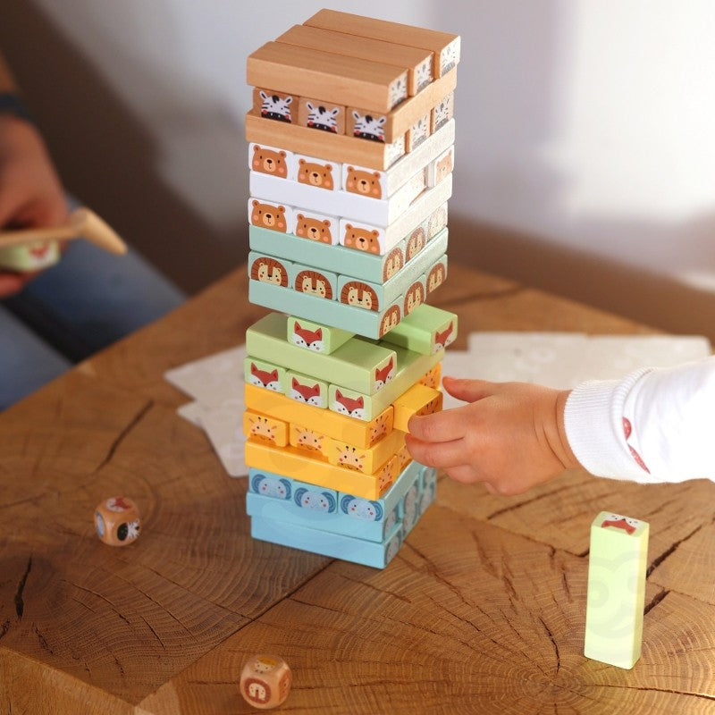 Houten Wiebeltoren Vaardigheidsspel Dieren Pastelkleuren by Woopie Let's Go Green