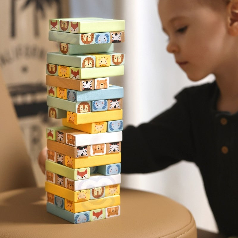 Houten Wiebeltoren Vaardigheidsspel Dieren Pastelkleuren by Woopie Let's Go Green