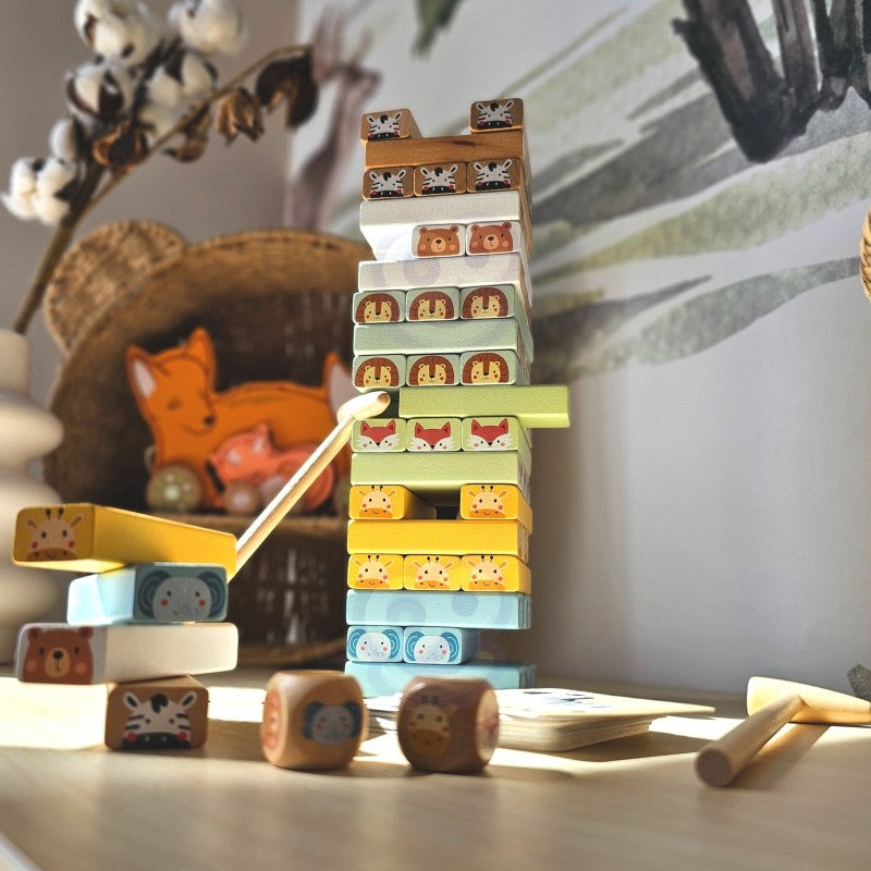 Houten Wiebeltoren Vaardigheidsspel Dieren Pastelkleuren by Woopie Let's Go Green